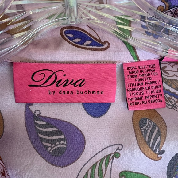 Diva by Dana Buchman Sheer 100% silk blouse with detachable tie/bow size L - Picture 4 of 5